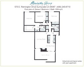 3 Beds, 2 Baths Model floor plan